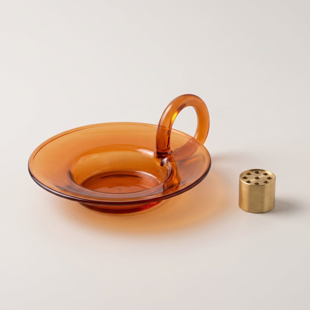 Amber Glass Incense Holder with Nine-Hole Brass Insert & Ash Catcher