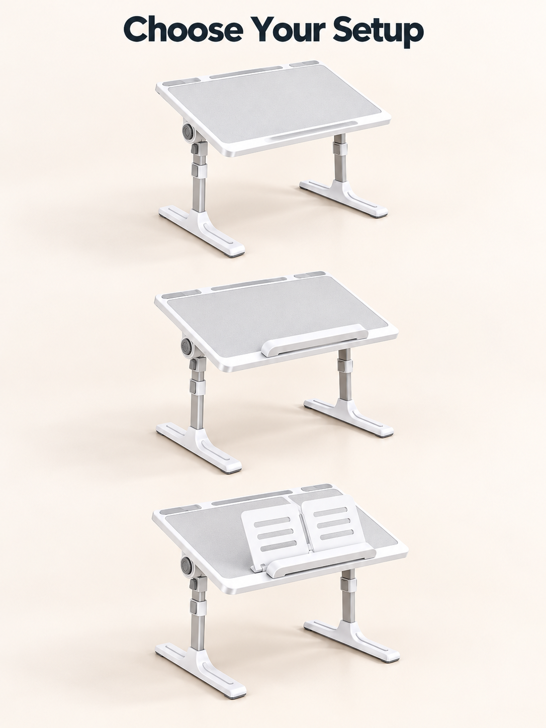 Height-Adjustable Folding Car Seat Tray Desk with Tilt Surface