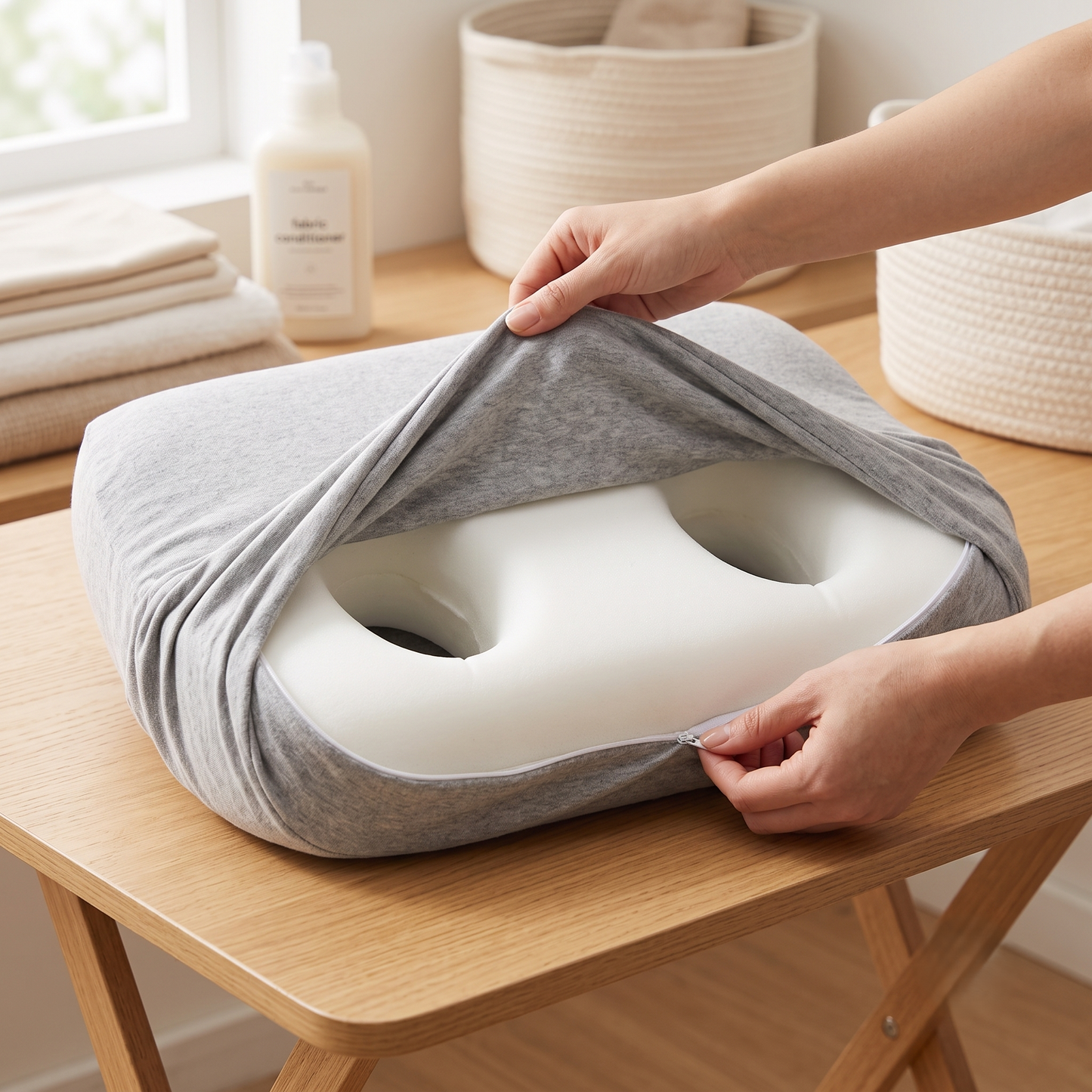 Ergonomic Memory Foam Pillow with Dual Ear Openings