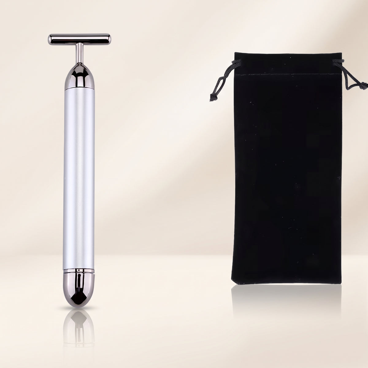 T-Shaped Vibrating Facial Massage Roller with Metal Contact Bar