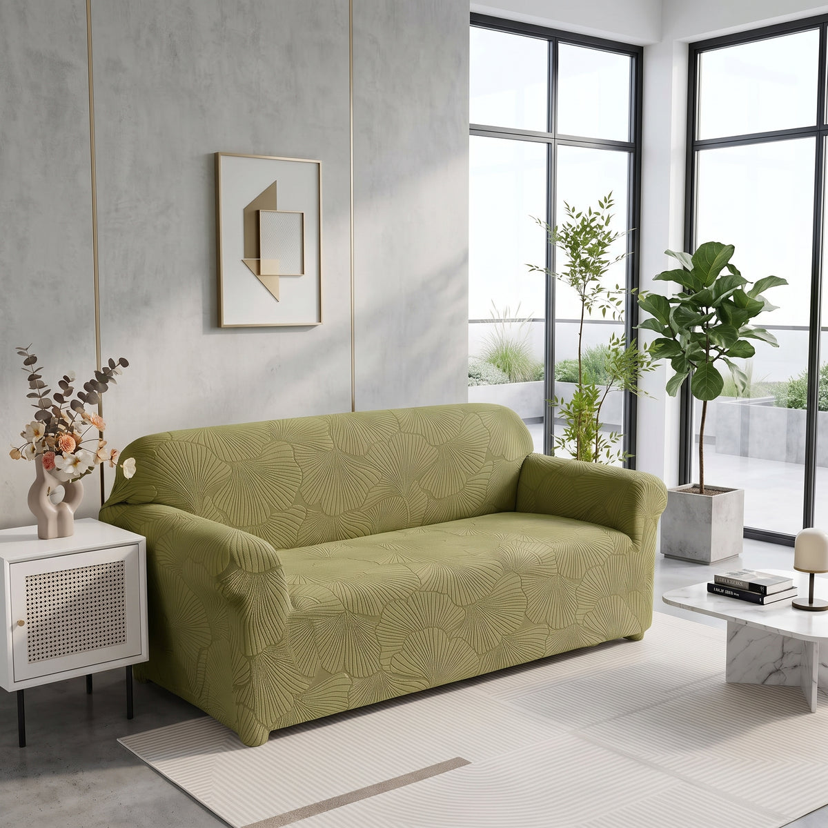 Stretch Jacquard Leaf Pattern Sofa Slipcover