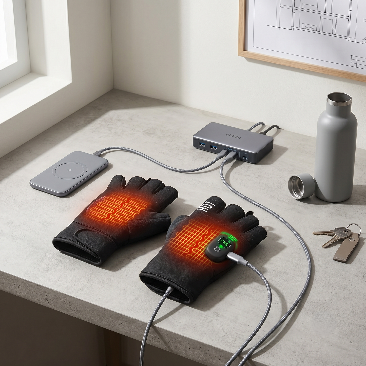 Portable Rechargeable Winter Gloves With Adjustable Heat Settings