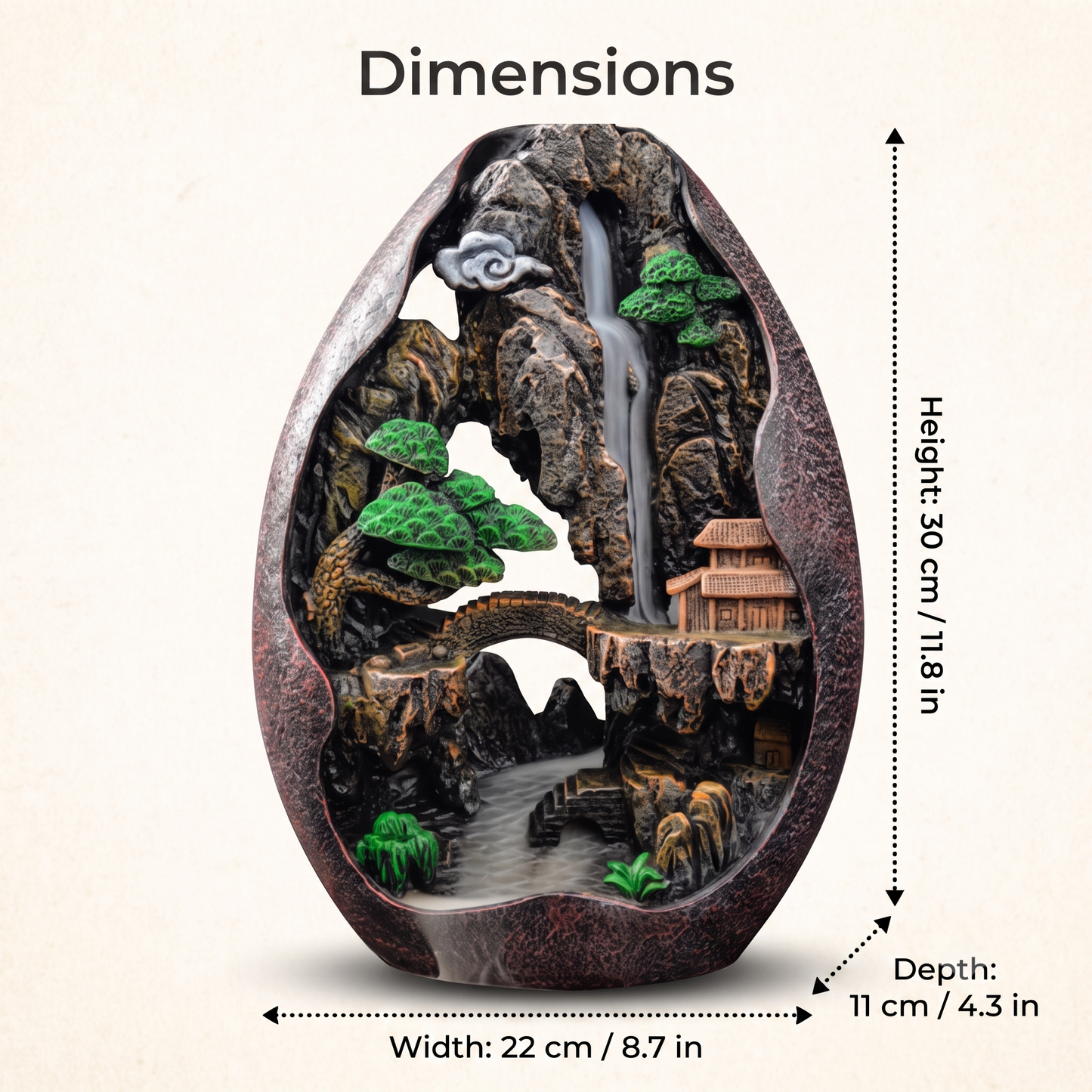Mountain Landscape Backflow Waterfall Resin Incense Burner