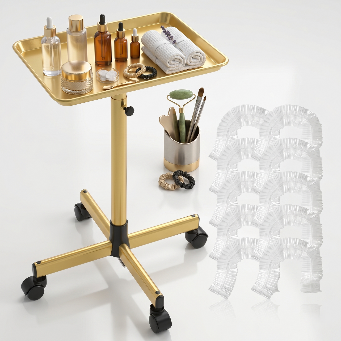 Kovelli™ Adjustable Rolling Salon Tray Cart With Protective Covers