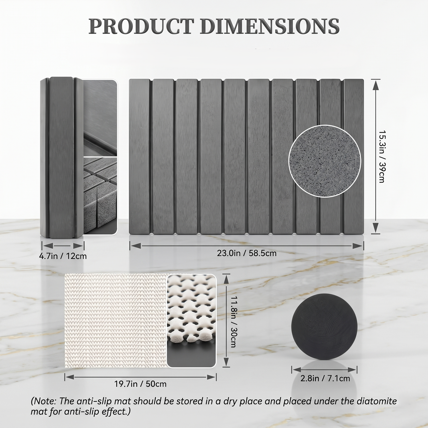 Foldable Quick-Dry Stone Bath Mat – Ultra Absorbent Diatomite Bathroom Mat, Non-Slip & Mold Resistant