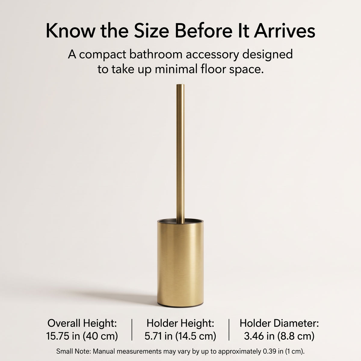 Gold Stainless Steel Toilet Brush with Long Handle & Compact Holder