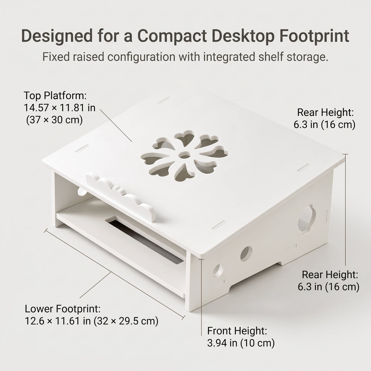 Laptop Riser Stand with Storage Shelf & Cable Management