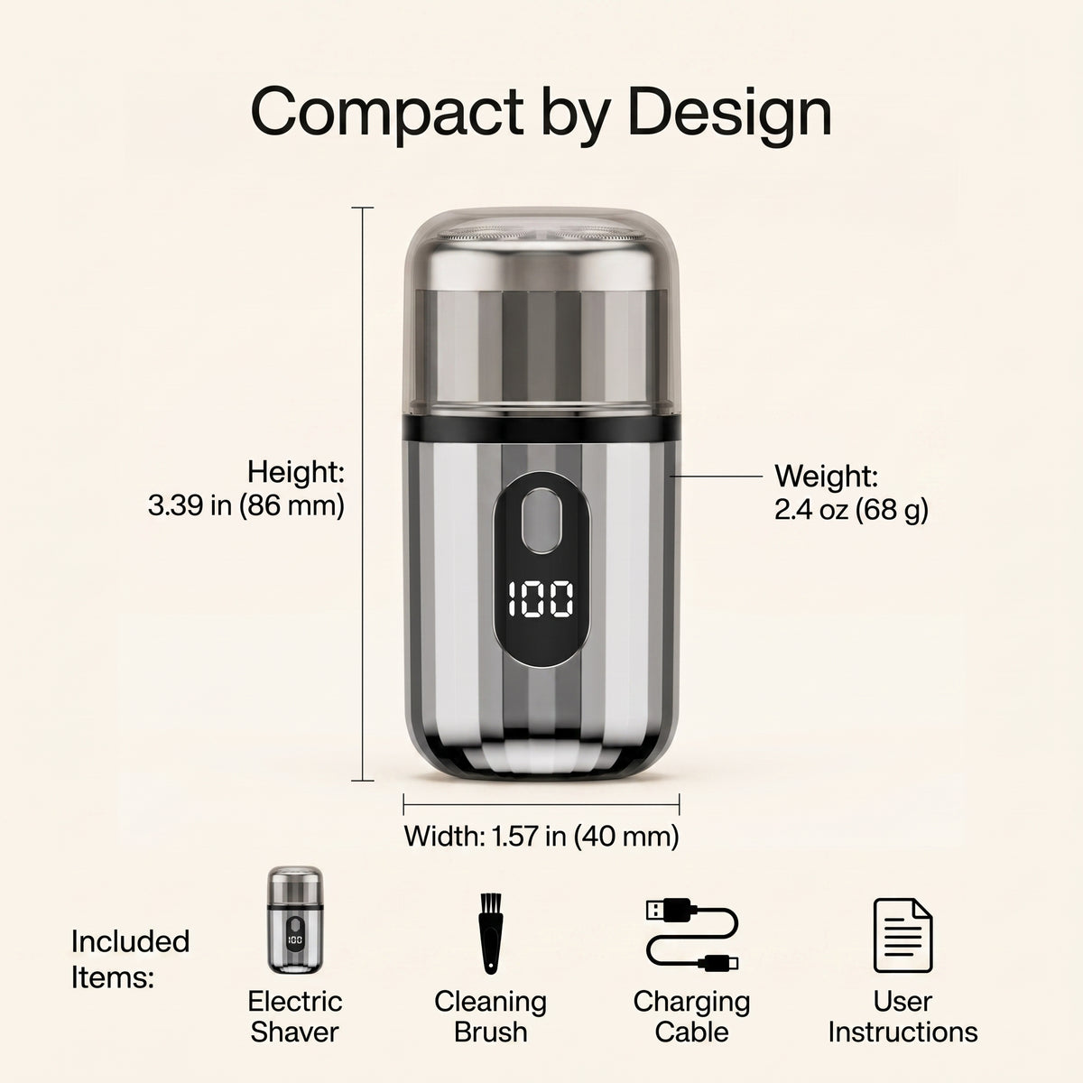 Mini Three-Ring Electric Shaver with LED Battery Display
