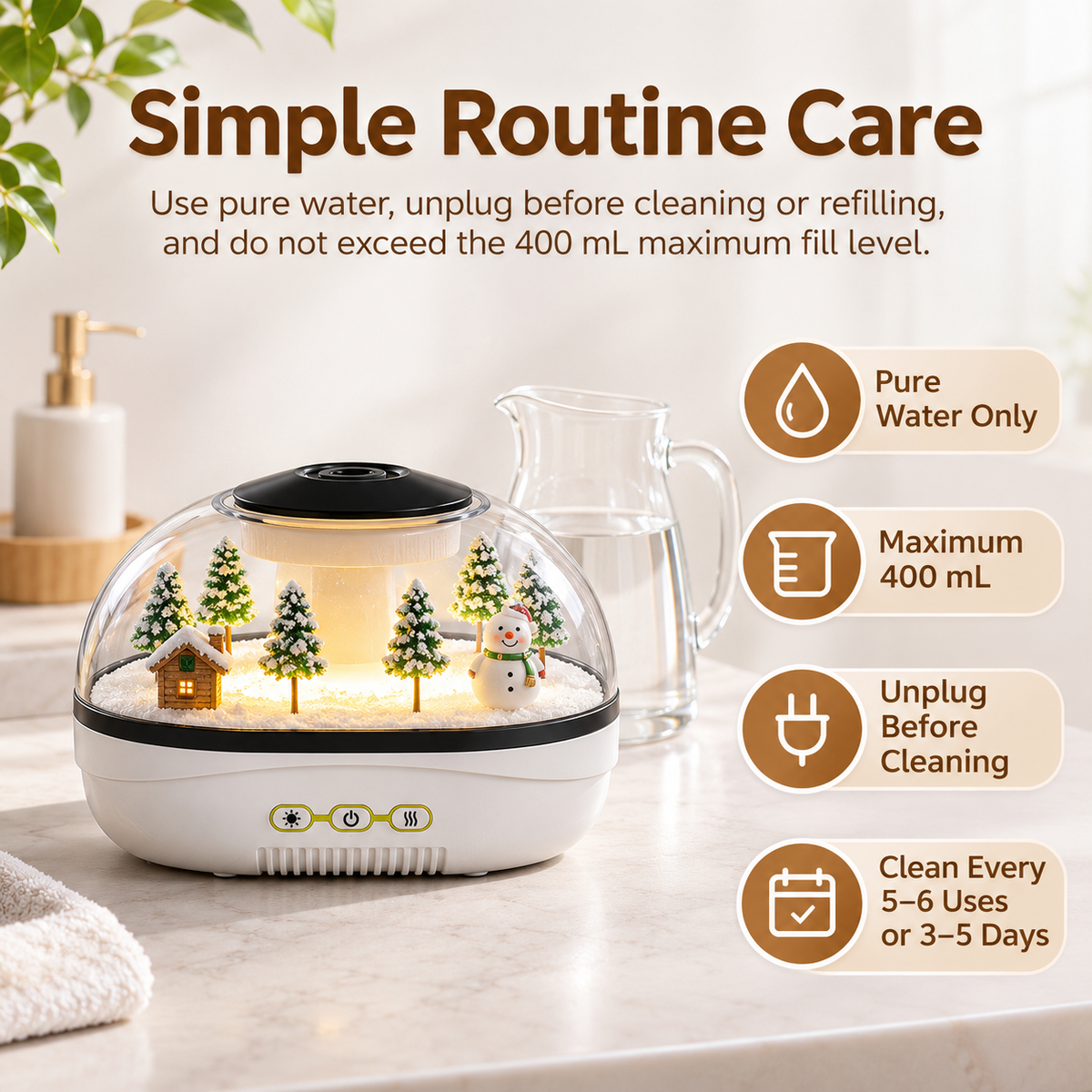 Snow Scene Ultrasonic Raindrop Humidifier with Warm Ambient Light