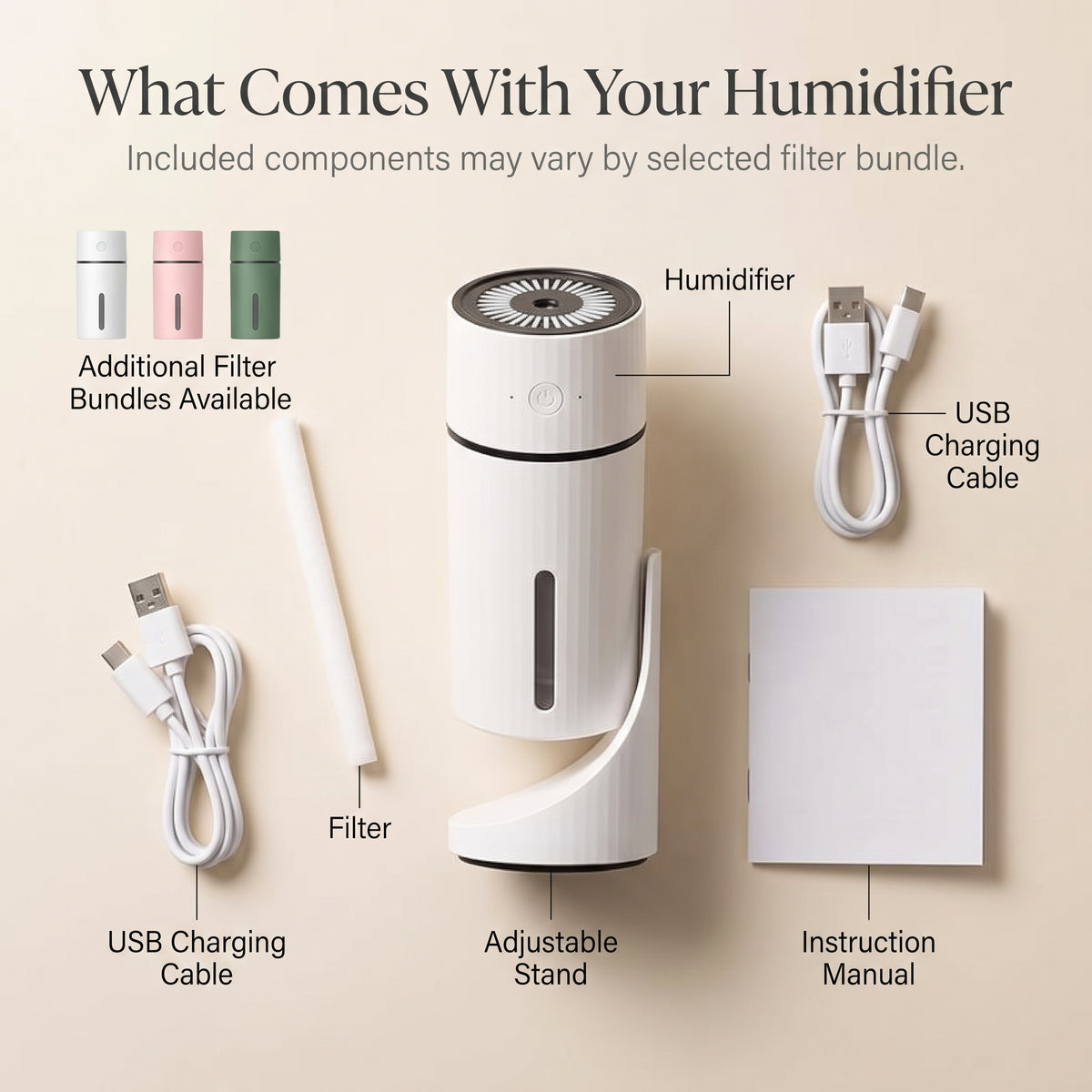 Ultrasonic Personal Humidifier with Adjustable Mist Angle & Ambient Light