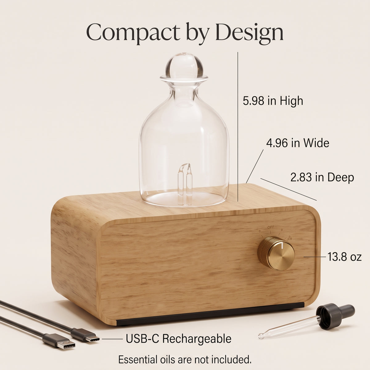 Waterless Nebulizing Essential Oil Diffuser with Wood & Glass Design