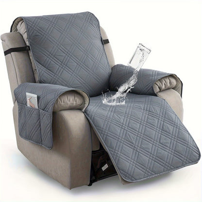 Waterproof Quilted Recliner Chair Cover With Non-Slip Backing & Storage Pockets