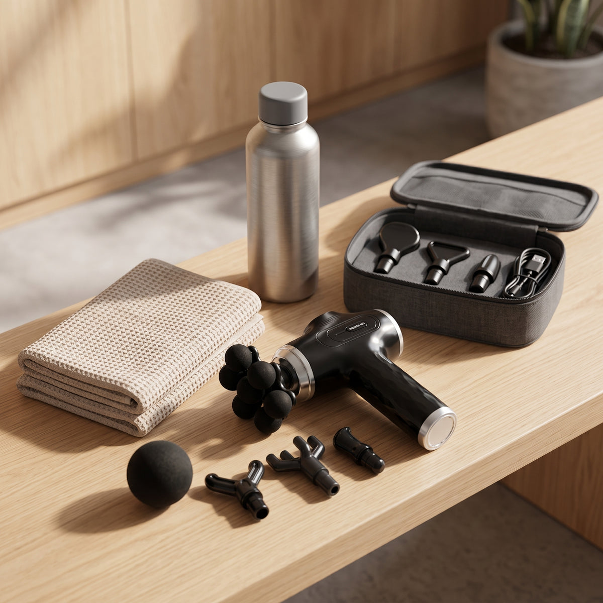 10-Head Percussion Massage Gun with Wide-Coverage Attachment