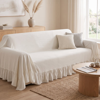 100% Cotton Ruffled Drape Sofa Cover with Anti-Slip Design