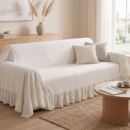 100% Cotton Ruffled Drape Sofa Cover with Anti-Slip Design