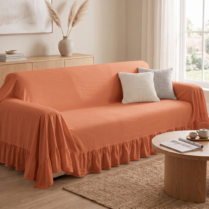 100% Cotton Ruffled Drape Sofa Cover with Anti-Slip Design