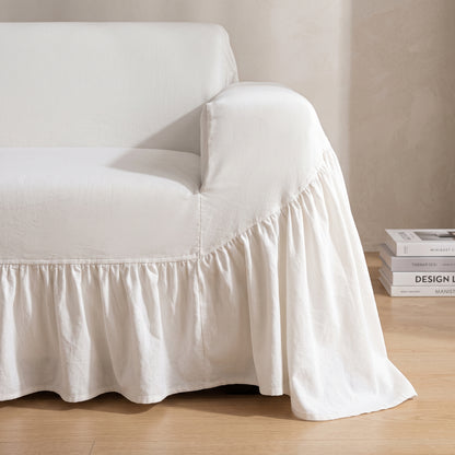 100% Cotton Ruffled Drape Sofa Cover with Anti-Slip Design