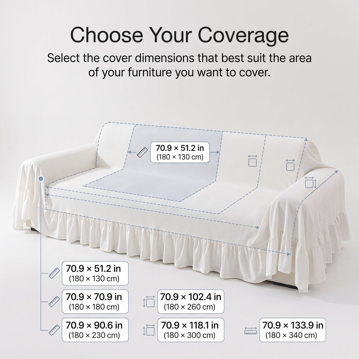 100% Cotton Ruffled Drape Sofa Cover with Anti-Slip Design