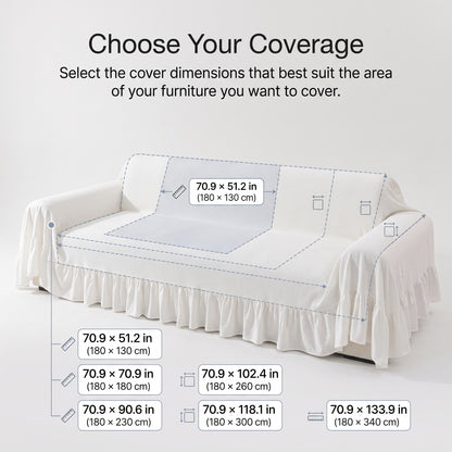 100% Cotton Ruffled Drape Sofa Cover with Anti-Slip Design