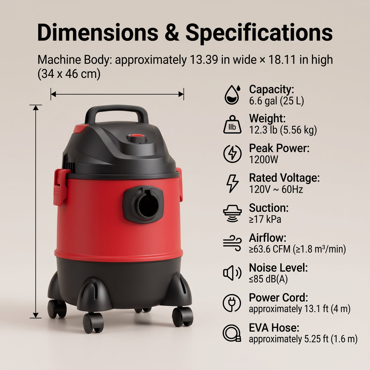 1200W 25L Wet/Dry/Blow Vacuum Cleaner with 5-Stage Filtration