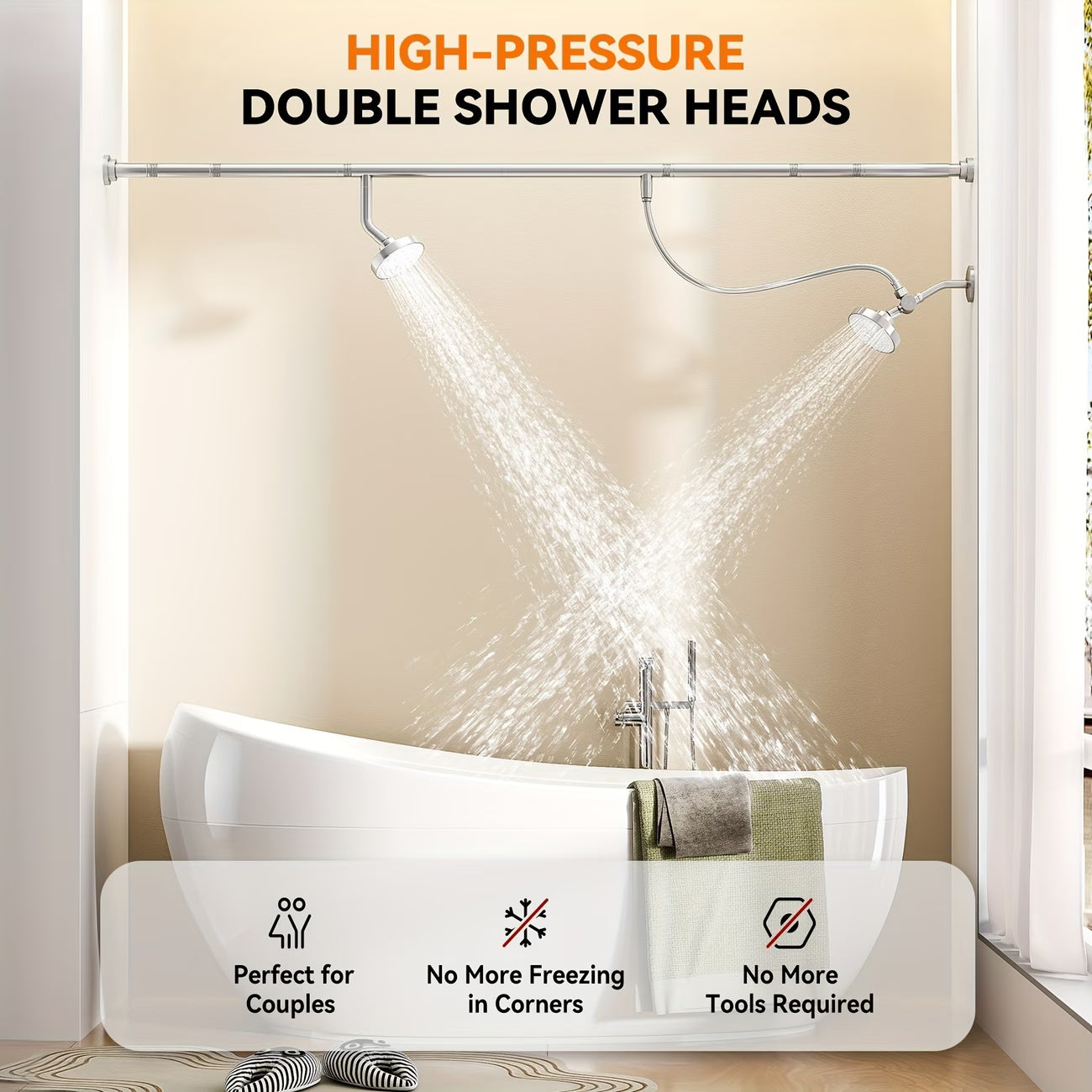 Luxury Dual Shower Head System For Couples – High Pressure Rainfall Spa Shower Kit With Adjustable Extension Bar