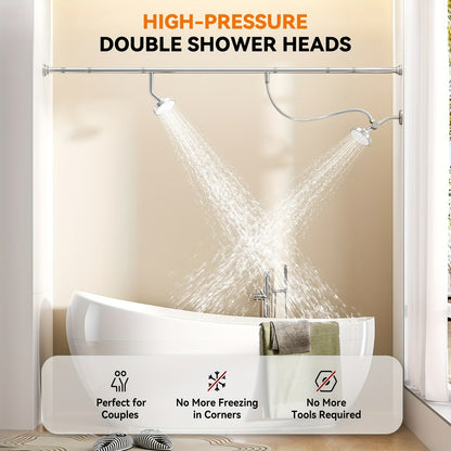 Luxury Dual Shower Head System For Couples – High Pressure Rainfall Spa Shower Kit With Adjustable Extension Bar