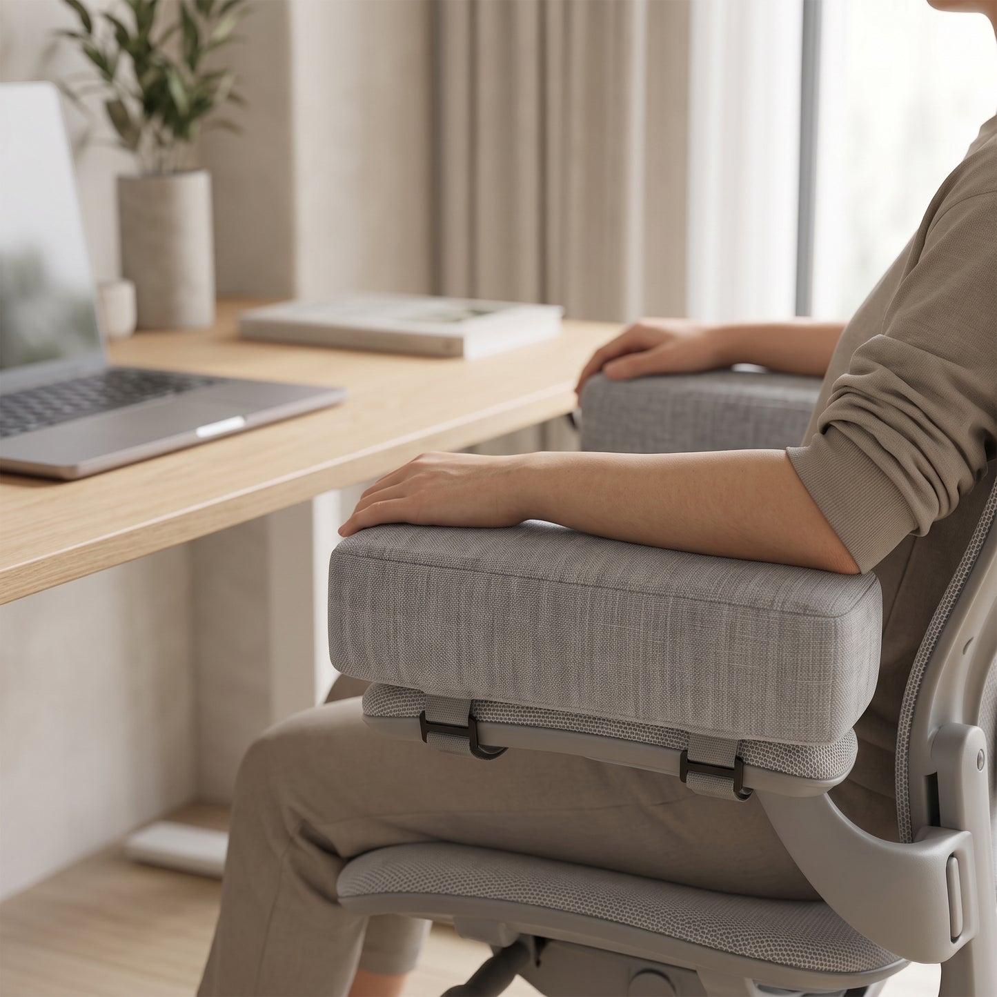 2-Piece Thick Foam Office Chair Armrest Pads with Washable Covers