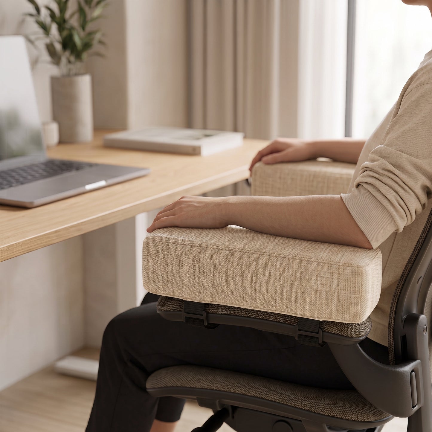 2-Piece Thick Foam Office Chair Armrest Pads with Washable Covers