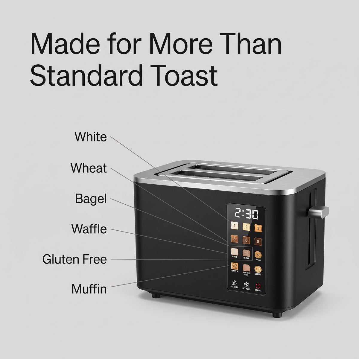 Touchscreen Toaster with 6 Bread Presets & Shade Settings