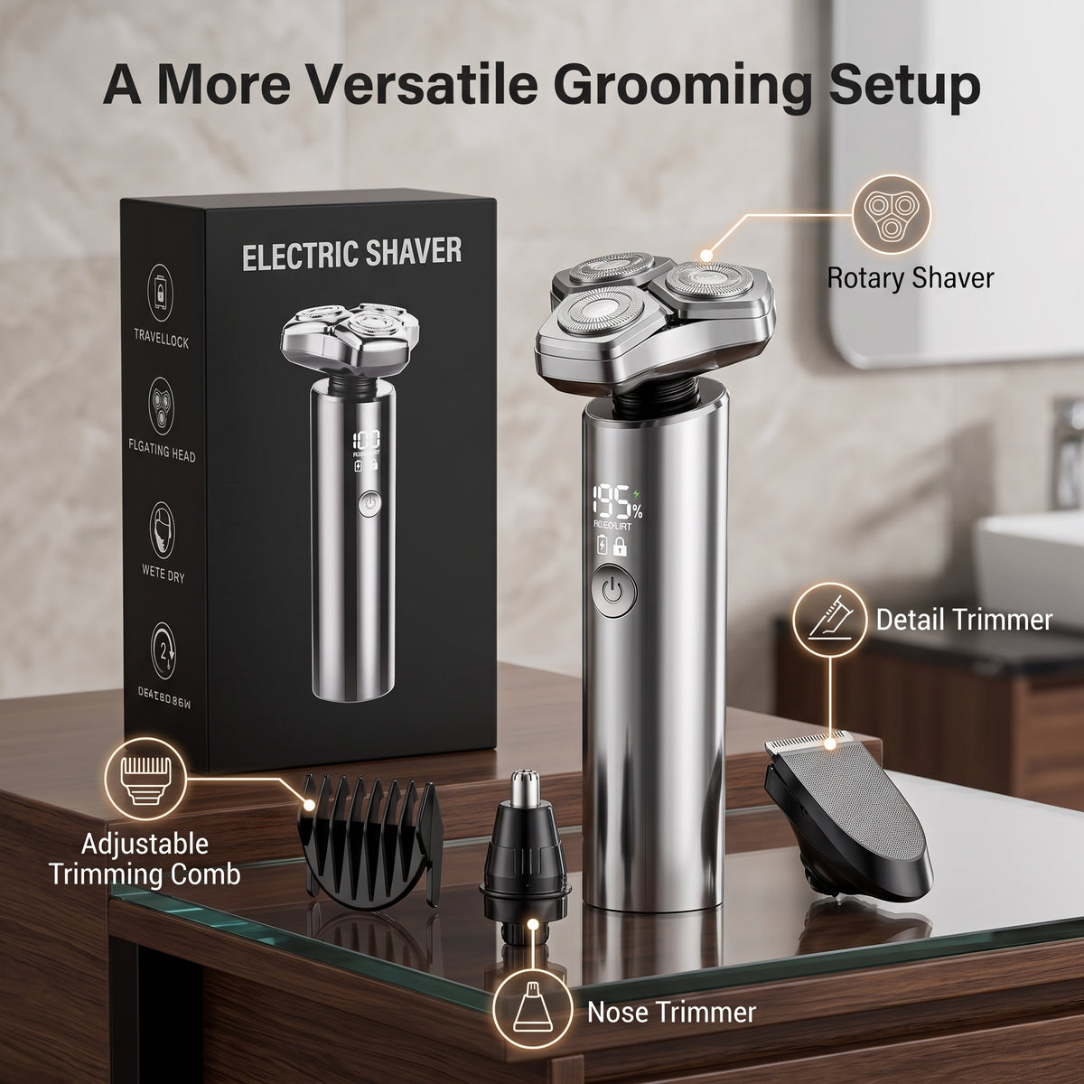 3-Head Magnetic Rotary Electric Shaver & Grooming Kit