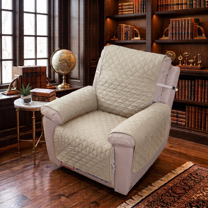 3-Layer Quilted Recliner Chair Protector with Securing Strap