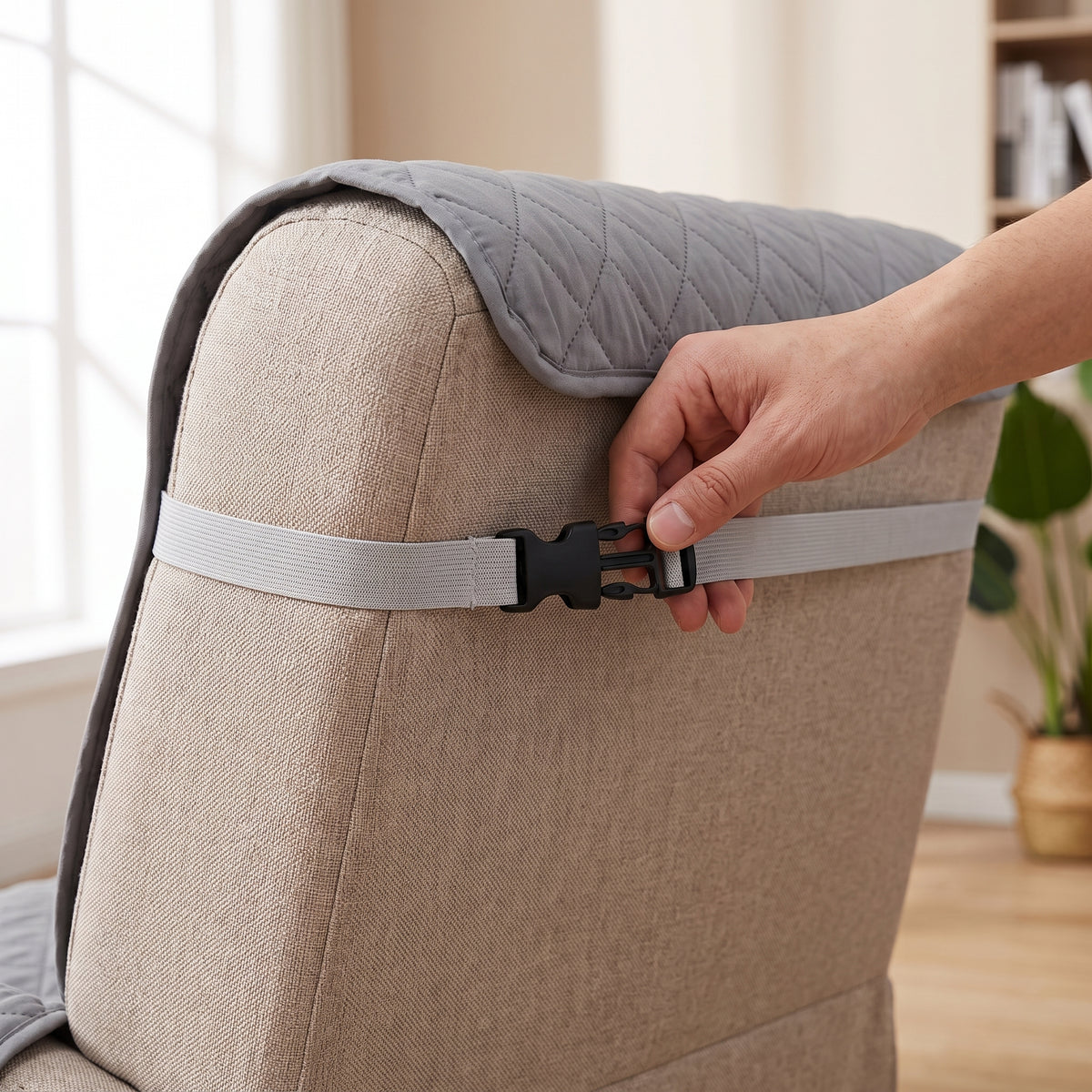 3-Layer Quilted Recliner Chair Protector with Securing Strap