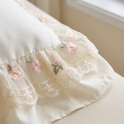 3-Piece Floral Lace Embroidered Ruffle Duvet Cover Set