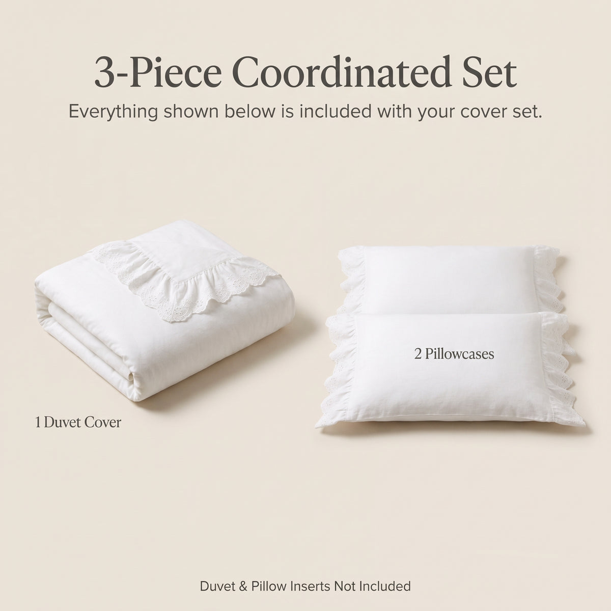 3-Piece Floral Lace Embroidered Ruffle Duvet Cover Set