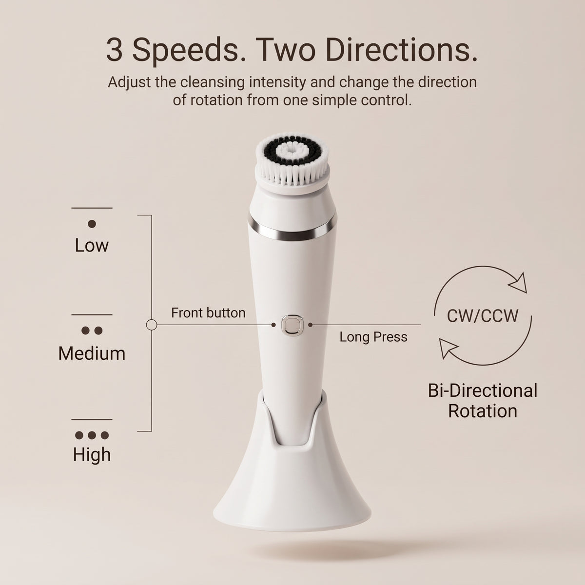 3-Speed Facial Cleansing Brush with Bi-Directional Rotation