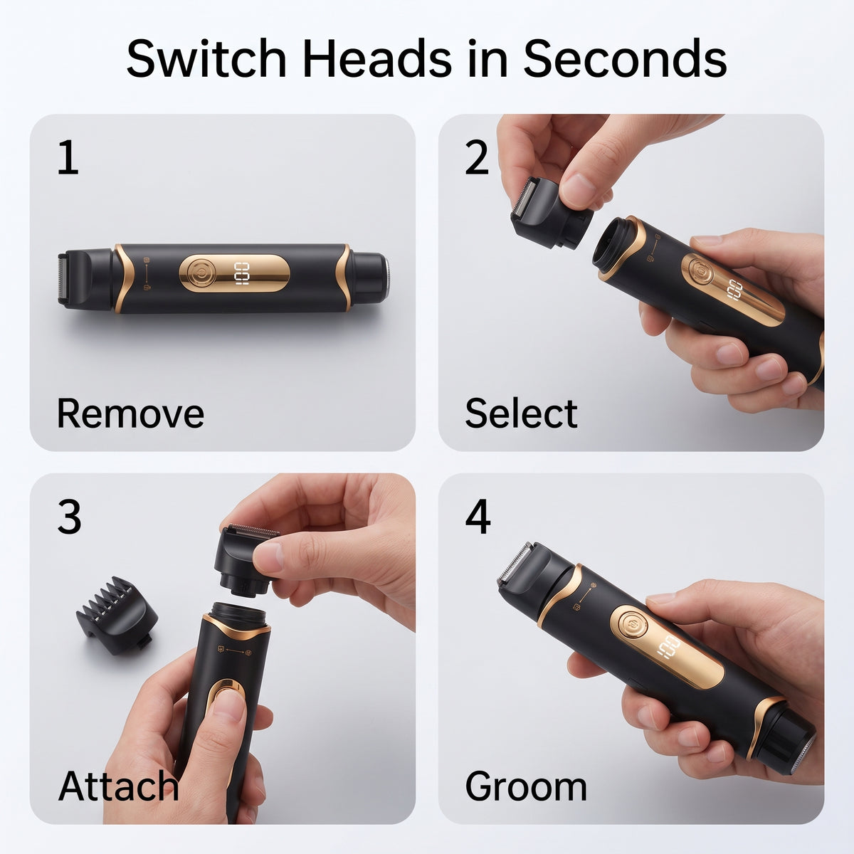 3-in-1 Body Grooming Trimmer with Interchangeable Shaving Heads