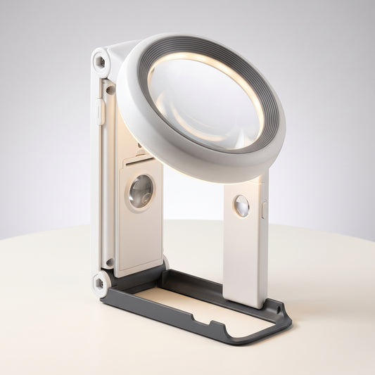 30X/10X Dual-Lens 18-LED Folding Magnifier with Stand