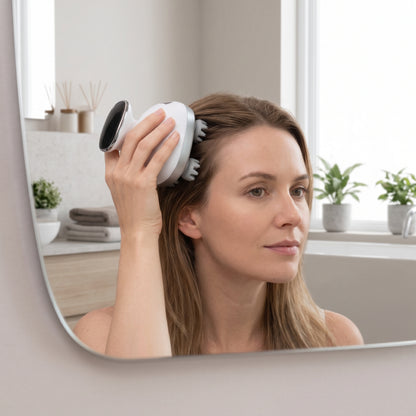 4-Head Rotating Scalp Massager with Interchangeable Massage Heads & Light Modes