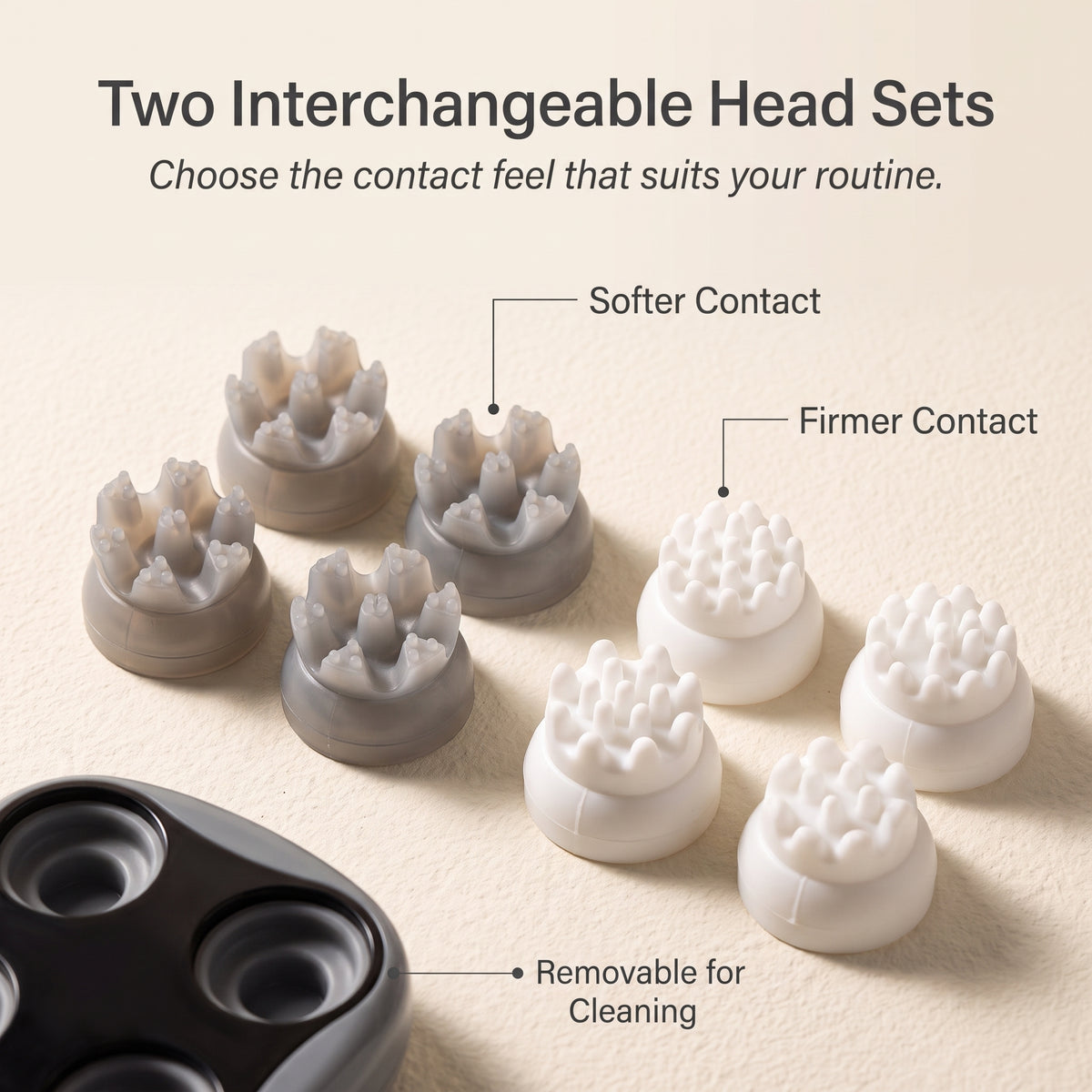 4-Head Rotating Scalp Massager with Interchangeable Massage Heads & Light Modes