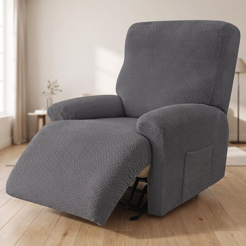 4-Piece Jacquard Stretch Recliner Chair Cover with Side Pocket