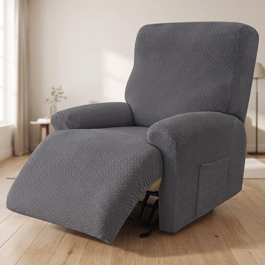 4-Piece Jacquard Stretch Recliner Chair Cover with Side Pocket