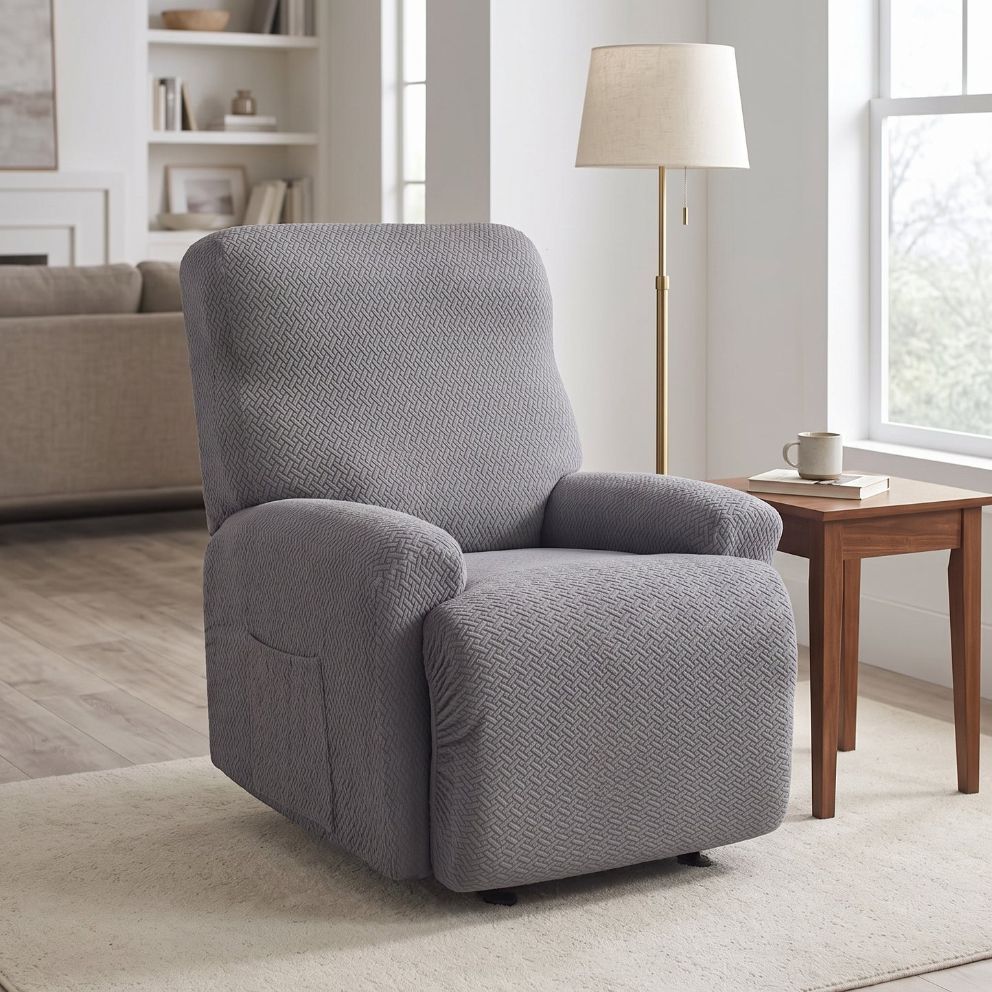 4-Piece Jacquard Stretch Recliner Chair Cover with Side Pocket