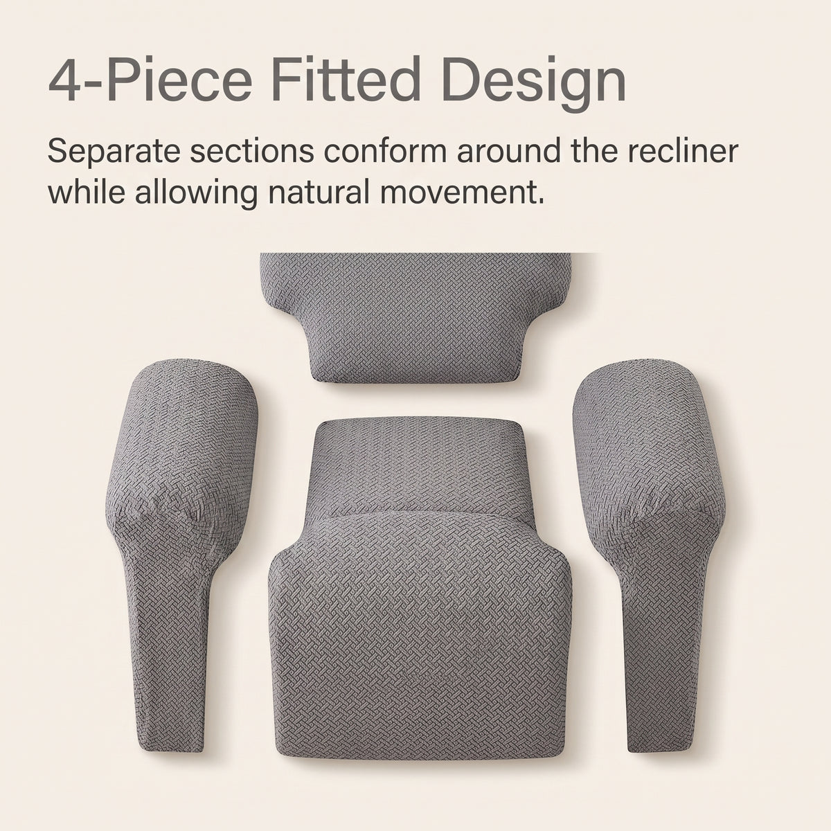 4-Piece Jacquard Stretch Recliner Chair Cover with Side Pocket