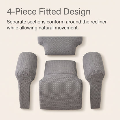 4-Piece Jacquard Stretch Recliner Chair Cover with Side Pocket