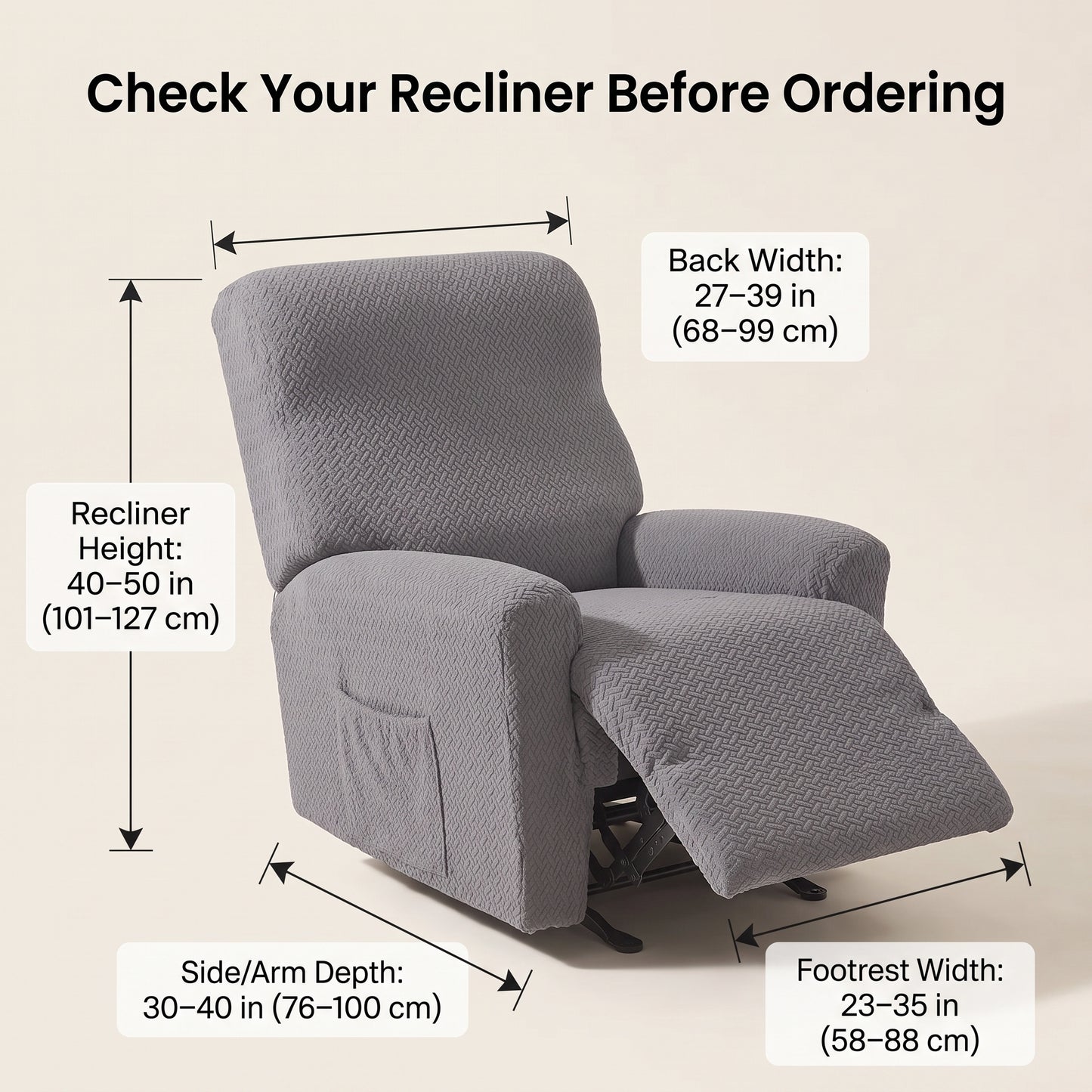 4-Piece Jacquard Stretch Recliner Chair Cover with Side Pocket