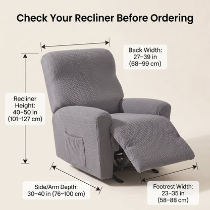 4-Piece Jacquard Stretch Recliner Chair Cover with Side Pocket