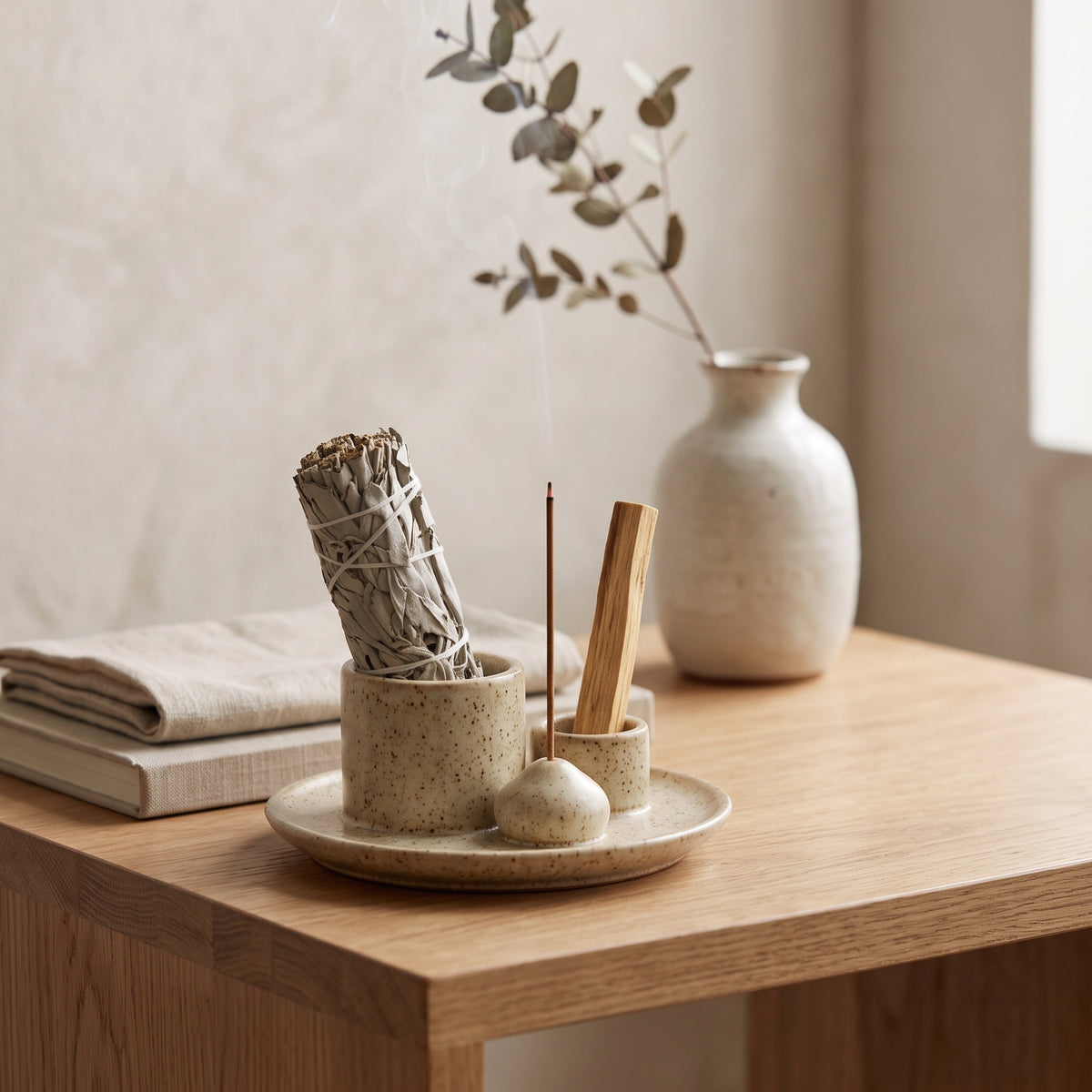 4-in-1 Ceramic Incense, Sage, Palo Santo & Candle Holder