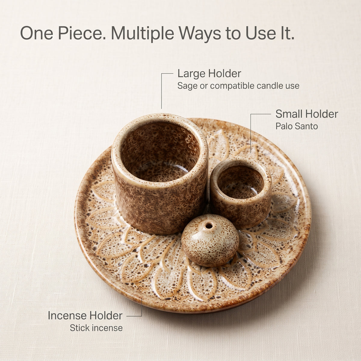 4-in-1 Ceramic Incense, Sage, Palo Santo & Candle Holder