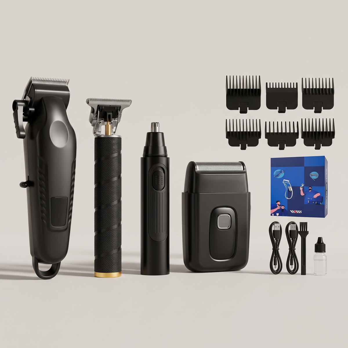 4-in-1 Men's Grooming Kit with Digital Battery Display
