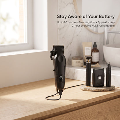 4-in-1 Men's Grooming Kit with Digital Battery Display